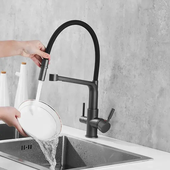 Смеситель для кухни с гибким изливом Rose R658Y темно-серый/черный, изображение 13