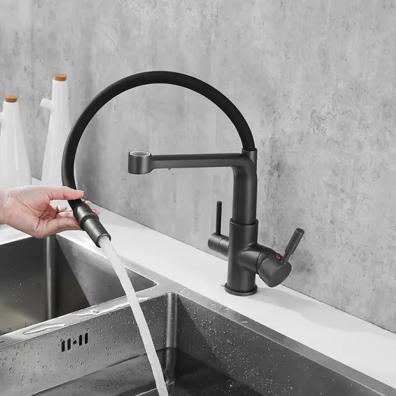 Смеситель для кухни с гибким изливом Rose R658Y темно-серый/черный, изображение 12