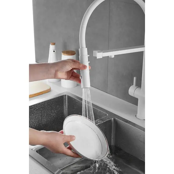 Смеситель для кухни Rose R958C белый с гибким изливом magneto, изображение 5