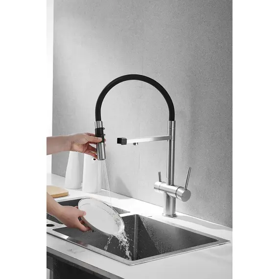 Смеситель для кухни Rose R958L сатин с гибким изливом magneto, изображение 35