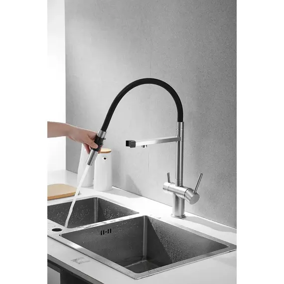 Смеситель для кухни Rose R958L сатин с гибким изливом magneto, изображение 7