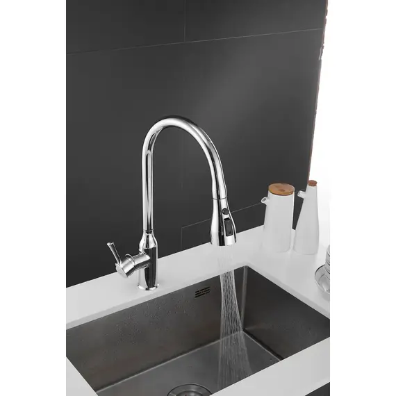 Смеситель для кухни с выдвижной лейкой душ Shevanik S163 хром, изображение 20