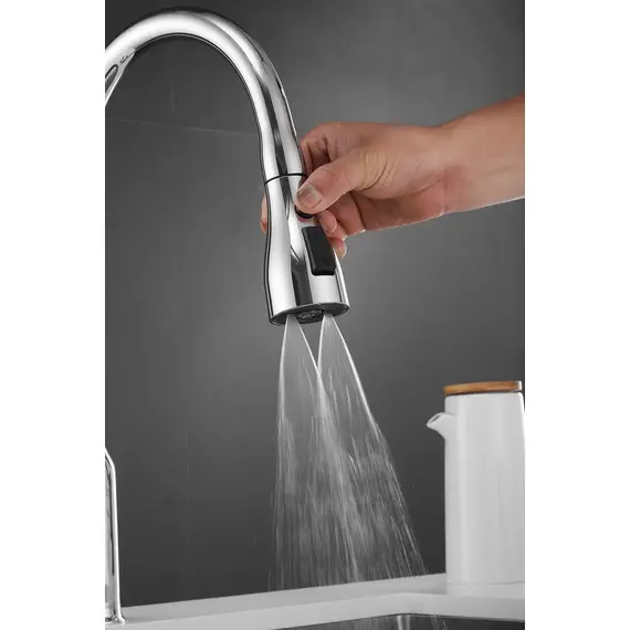 Смеситель для кухни с выдвижной лейкой душ Shevanik S163 хром, изображение 19