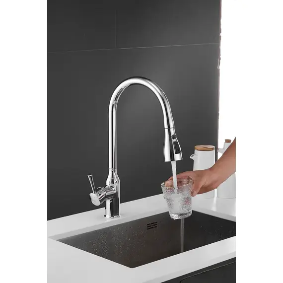 Смеситель для кухни с выдвижной лейкой душ Shevanik S163 хром, изображение 18