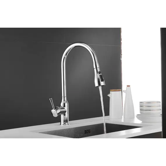 Смеситель для кухни с выдвижной лейкой душ Shevanik S163 хром, изображение 2
