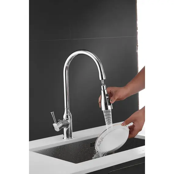 Смеситель для кухни с выдвижной лейкой душ Shevanik S163 хром, изображение 8