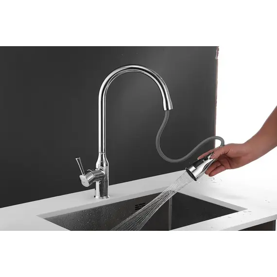 Смеситель для кухни с выдвижной лейкой душ Shevanik S163 хром, изображение 5