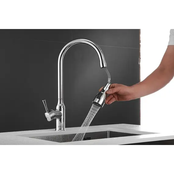 Смеситель для кухни с выдвижной лейкой душ Shevanik S163 хром, изображение 24