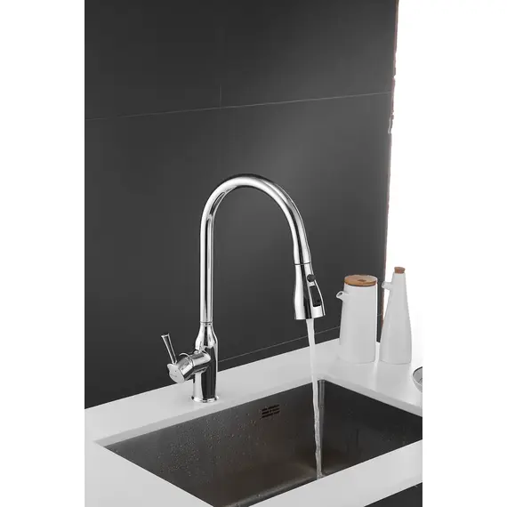 Смеситель для кухни с выдвижной лейкой душ Shevanik S163 хром, изображение 22