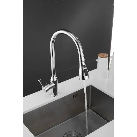 Смеситель для кухни с выдвижной лейкой душ Shevanik S163 хром, изображение 21