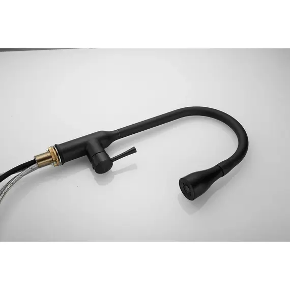 Смеситель для кухни с выдвижной лейкой душ Shevanik S163H черный, изображение 26