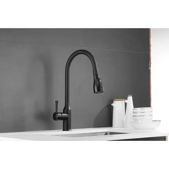 Смеситель для кухни с выдвижной лейкой душ Shevanik S163H черный, изображение 20