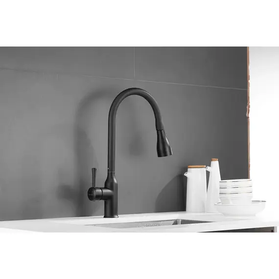 Смеситель для кухни с выдвижной лейкой душ Shevanik S163H черный, изображение 19