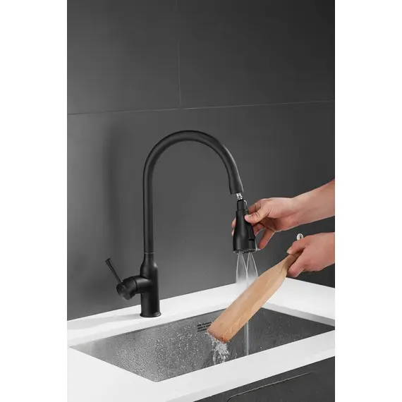 Смеситель для кухни с выдвижной лейкой душ Shevanik S163H черный, изображение 35