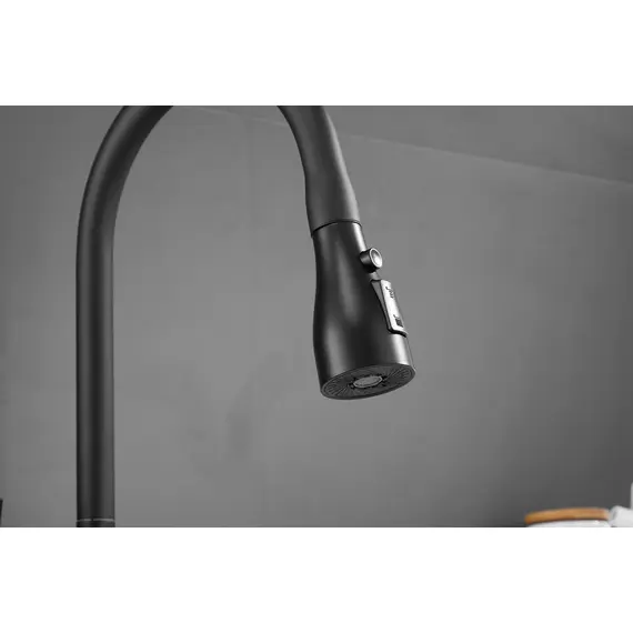 Смеситель для кухни с выдвижной лейкой душ Shevanik S163H черный, изображение 16