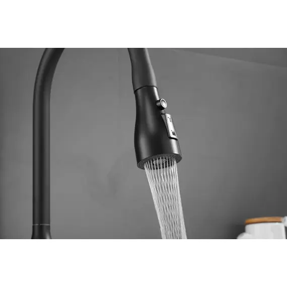 Смеситель для кухни с выдвижной лейкой душ Shevanik S163H черный, изображение 14
