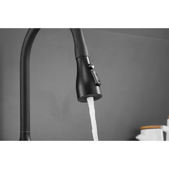 Смеситель для кухни с выдвижной лейкой душ Shevanik S163H черный, изображение 13