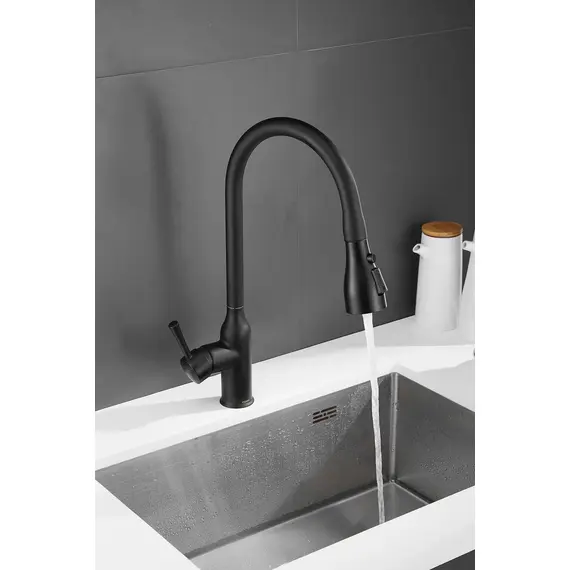 Смеситель для кухни с выдвижной лейкой душ Shevanik S163H черный, изображение 4