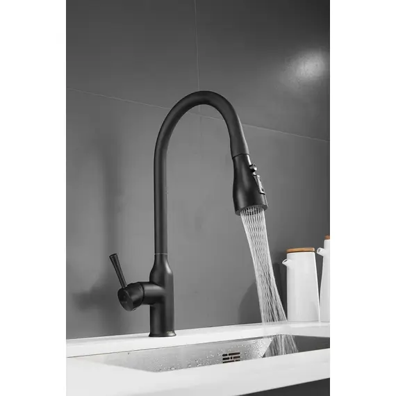 Смеситель для кухни с выдвижной лейкой душ Shevanik S163H черный, изображение 6