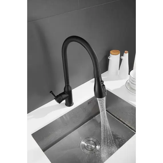 Смеситель для кухни с выдвижной лейкой душ Shevanik S163H черный, изображение 5
