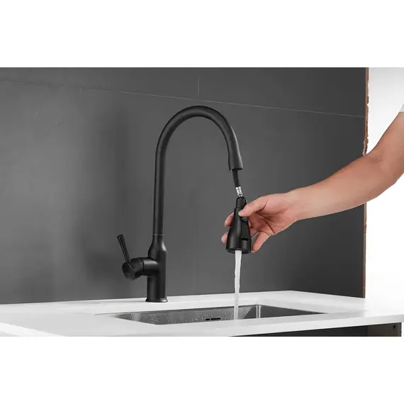 Смеситель для кухни с выдвижной лейкой душ Shevanik S163H черный, изображение 11