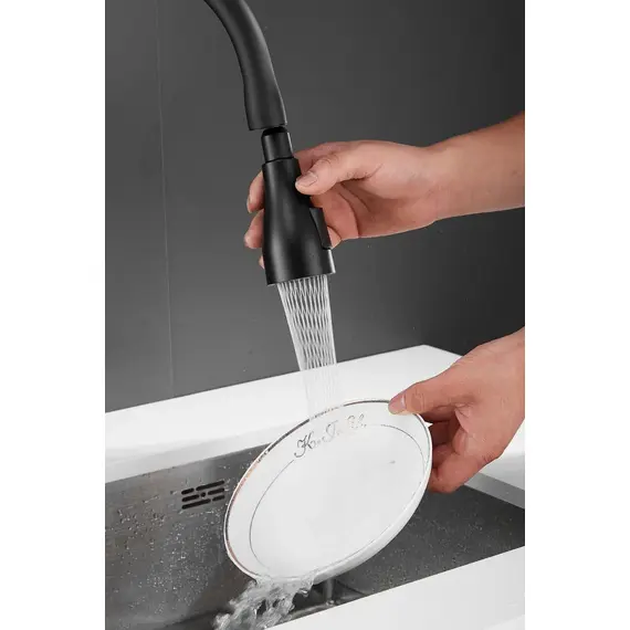 Смеситель для кухни с выдвижной лейкой душ Shevanik S163H черный, изображение 7