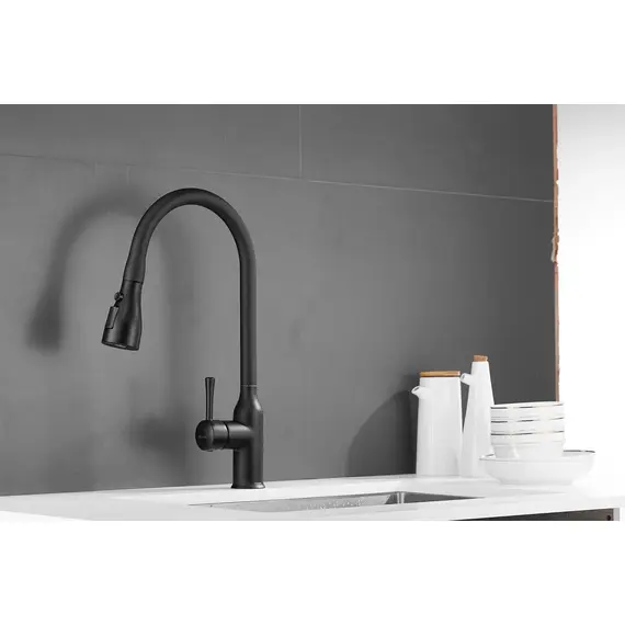 Смеситель для кухни с выдвижной лейкой душ Shevanik S163H черный, изображение 32