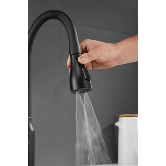 Смеситель для кухни с выдвижной лейкой душ Shevanik S163H черный, изображение 29