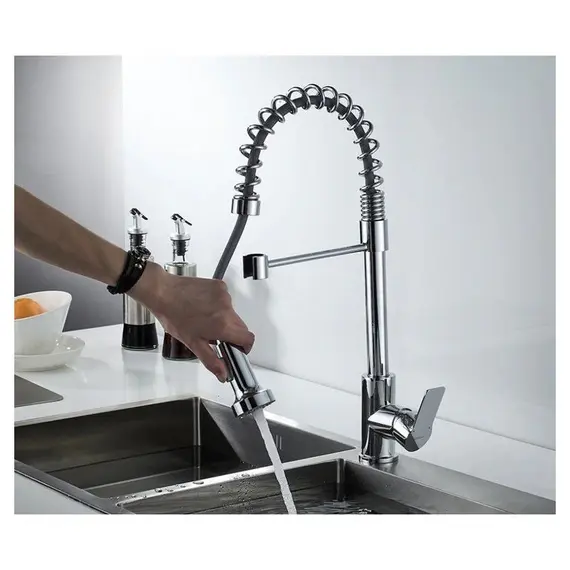 Смеситель для кухни с гибким изливом на пружине с душем Gerhans K14085 хром, изображение 3
