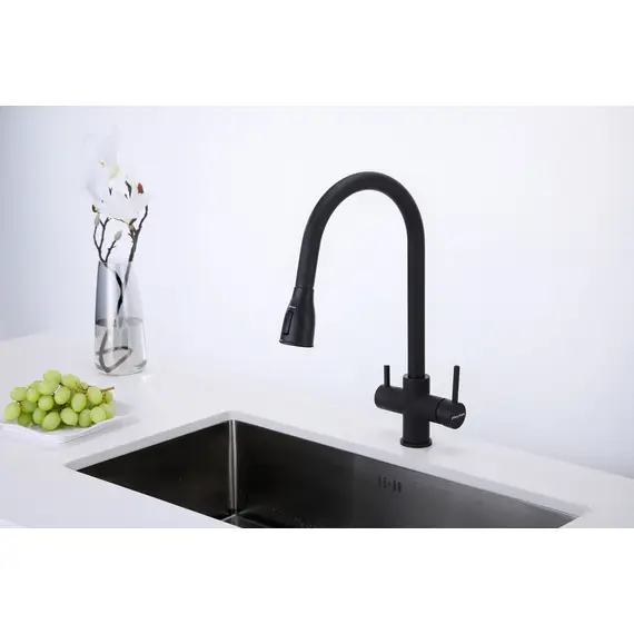Смеситель для кухни Paulmark Lange La214212-401 под фильтр с выдвижным шлангом антрацит, Название цвета: Антрацит, изображение 13