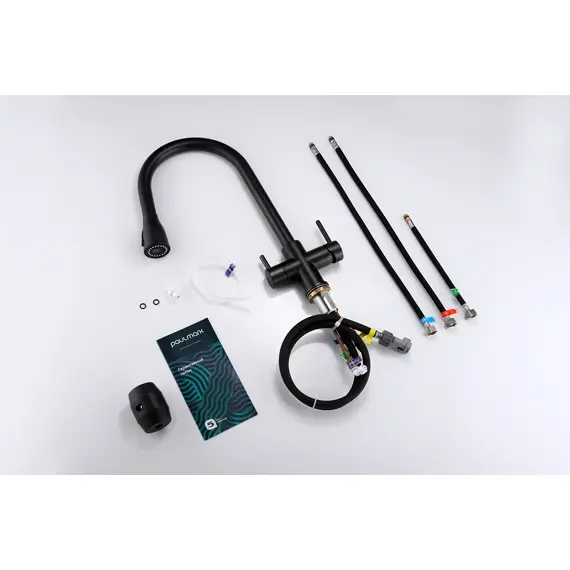 Смеситель для кухни Paulmark Lange La214212-418 под фильтр с выдвижным шлангом черный металлик, Название цвета: Черный металлик, изображение 17