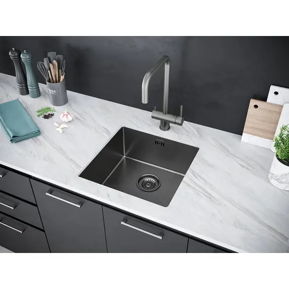 Мойка из нержавейки Paulmark Gerberg 44 UNI PM254444-GM 44 х 44 см вороненая сталь, изображение 3