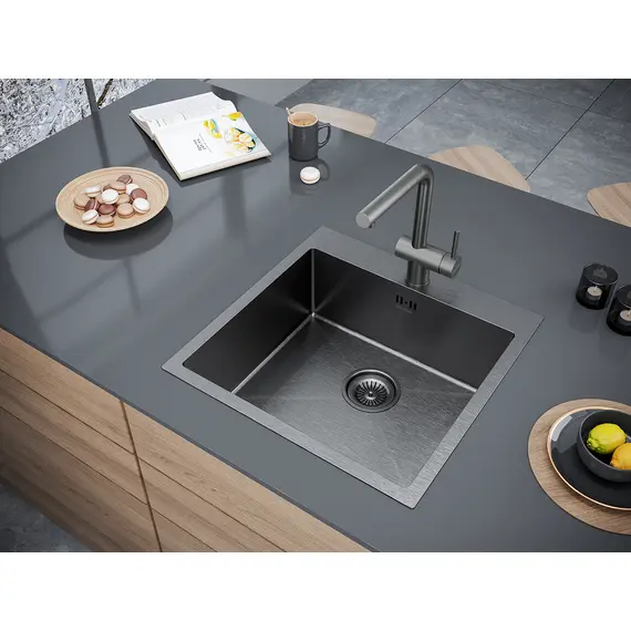 Мойка из нержавейки Paulmark Kroner 51 PM215151-GM 51 х 51 см вороненая сталь, изображение 2