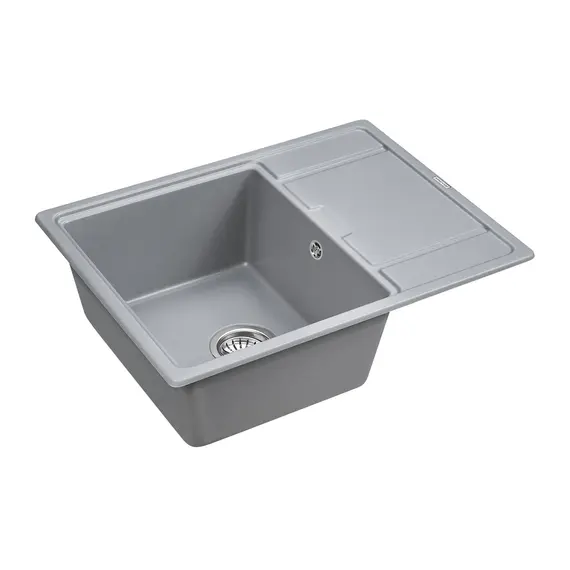 Мойка из камня Paulmark Flugen 50-650 PM216550-GRM 65 х 50 см кварц серый металлик, изображение 2