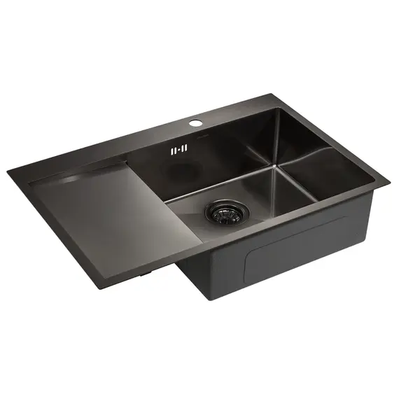 Мойка из нержавейки Paulmark Kroner 78F PM217851-GMR 78 х 51 см вороненая сталь чаша справа, изображение 3
