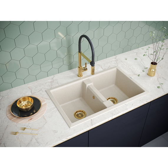 Мойка из камня Paulmark Tandem 80/2 PM238150-BE 81 х 50 см кварц бежевый, изображение 3