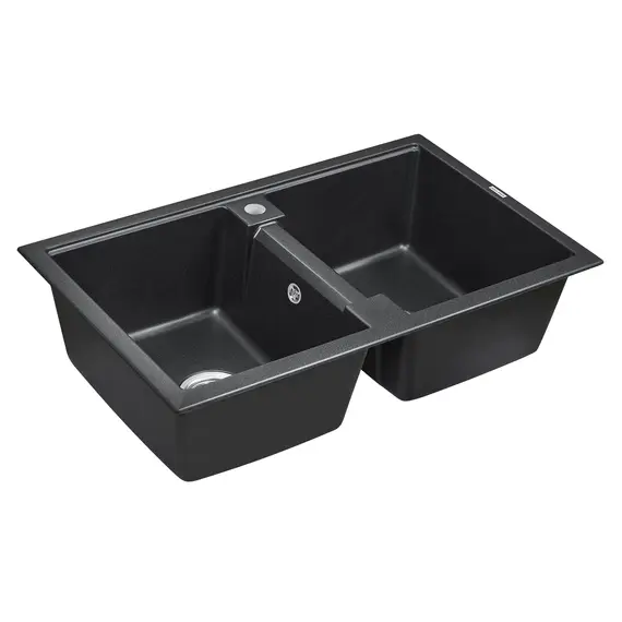 Мойка из камня Paulmark Tandem 80/2 PM238150-BL 81 х 50 см кварц черный, изображение 2