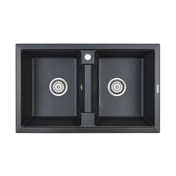 Мойка из камня Paulmark Tandem 80/2 PM238150-BLM 81 х 50 см кварц черный металлик