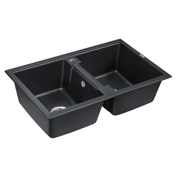 Мойка из камня Paulmark Tandem 80/2 PM238150-BLM 81 х 50 см кварц черный металлик, изображение 2