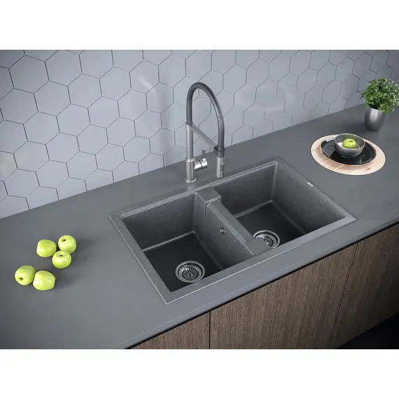 Мойка из камня Paulmark Tandem 80/2 PM238150-DG 81 х 50 см кварц графит, изображение 3