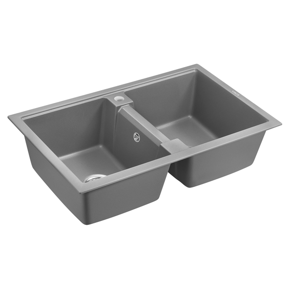 Мойка из камня Paulmark Tandem 80/2 PM238150-GRM 81 х 50 см кварц серый металлик, изображение 2