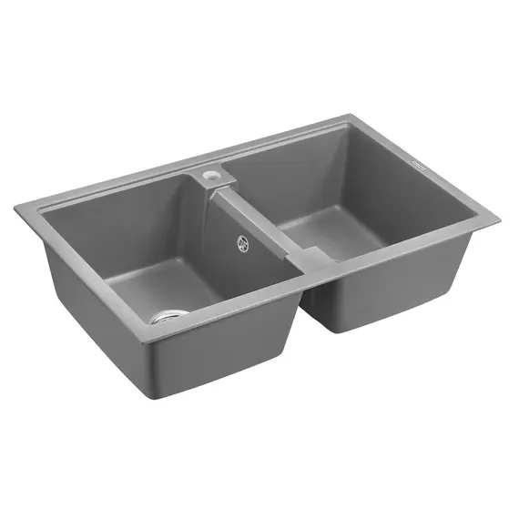 Мойка из камня Paulmark Tandem 80/2 PM238150-GRM 81 х 50 см кварц серый металлик, изображение 2