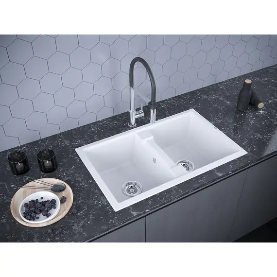 Мойка из камня Paulmark Tandem 80/2 PM238150-WH 81 х 50 см кварц белый, изображение 3