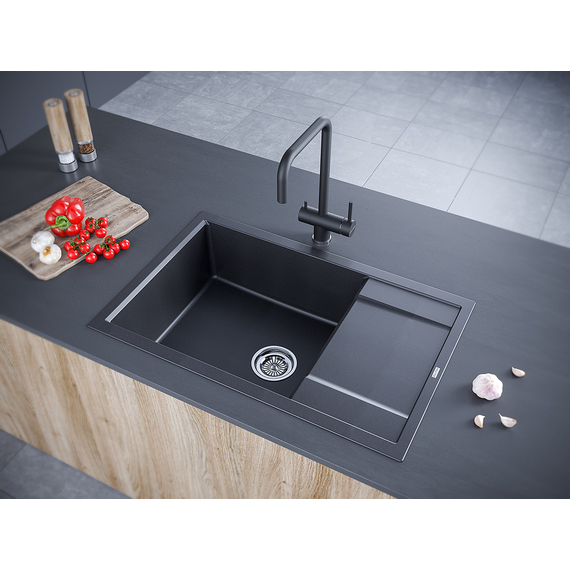 Мойка из камня Paulmark Flugen 60 PM317850-BL 78 х 50 см кварц черный, изображение 3