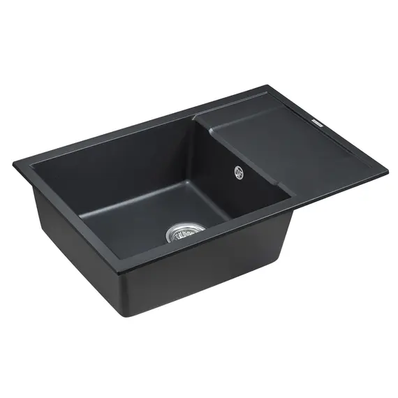 Мойка из камня Paulmark Flugen 60 PM317850-BLM 78 х 50 см кварц черный металлик, изображение 2