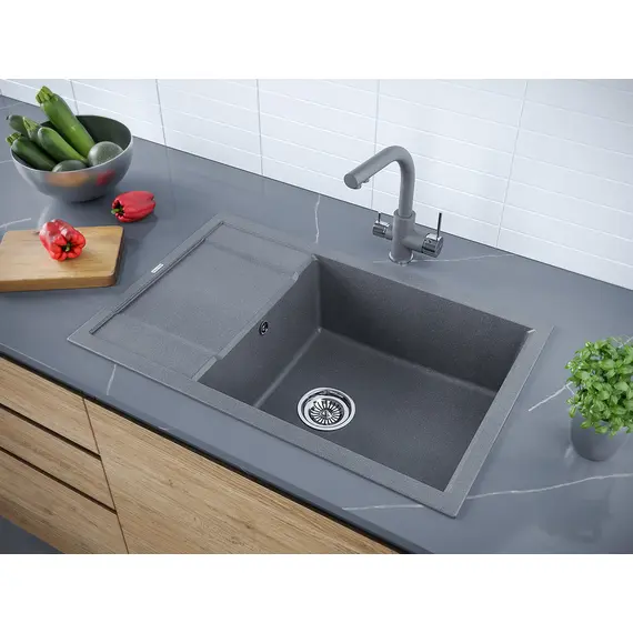 Мойка из камня Paulmark Flugen 60 PM317850-DG к78 х 50 см варц графит, изображение 3