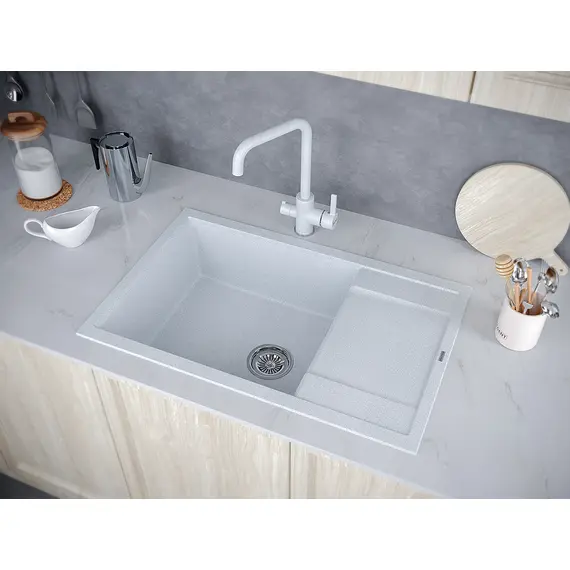 Мойка из камня Paulmark Flugen 60 PM317850-GR 78 х 50 см кварц серый, изображение 3