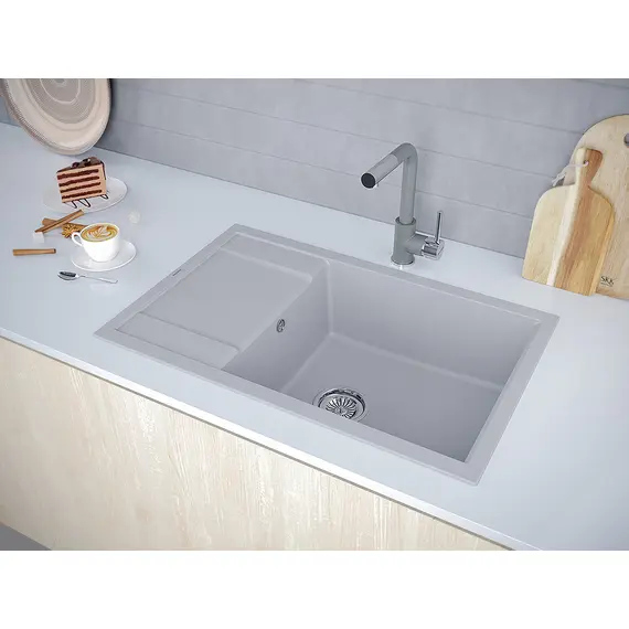 Мойка из камня Paulmark Flugen 60 PM317850-GRM 78 х 50 см кварц серый металлик, изображение 3