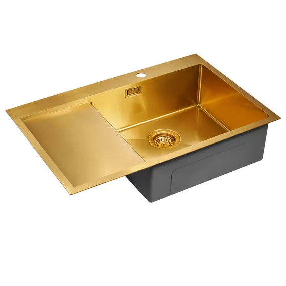 Мойка из нержавейки Paulmark Velten 78F PM807851-BGR 78 х 51 см брашированное золото чаша справа, изображение 2