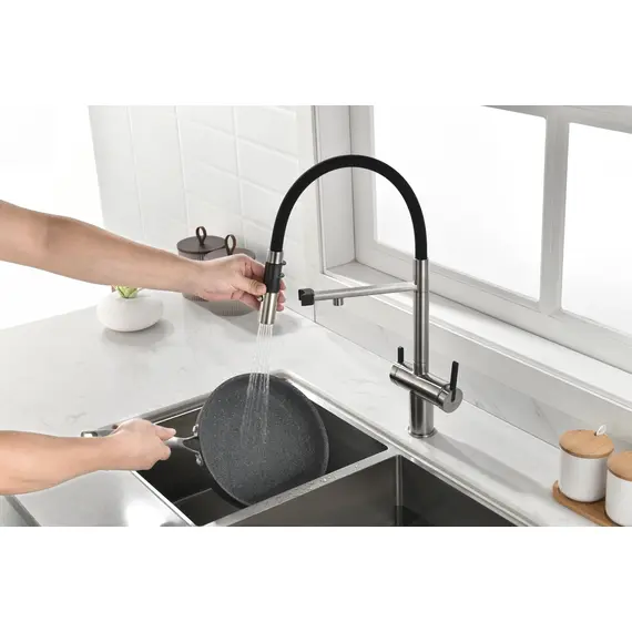 Смеситель для кухни Paulmark Starke Gravity Gr213888-BS под фильтр с гибким изливом никель, изображение 12